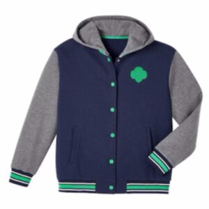 Varsity Hooded Sweatshirt Jacket, Navy/Gray - Women's