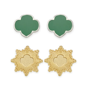 Gold Award And Trefoil Stud Earring Set